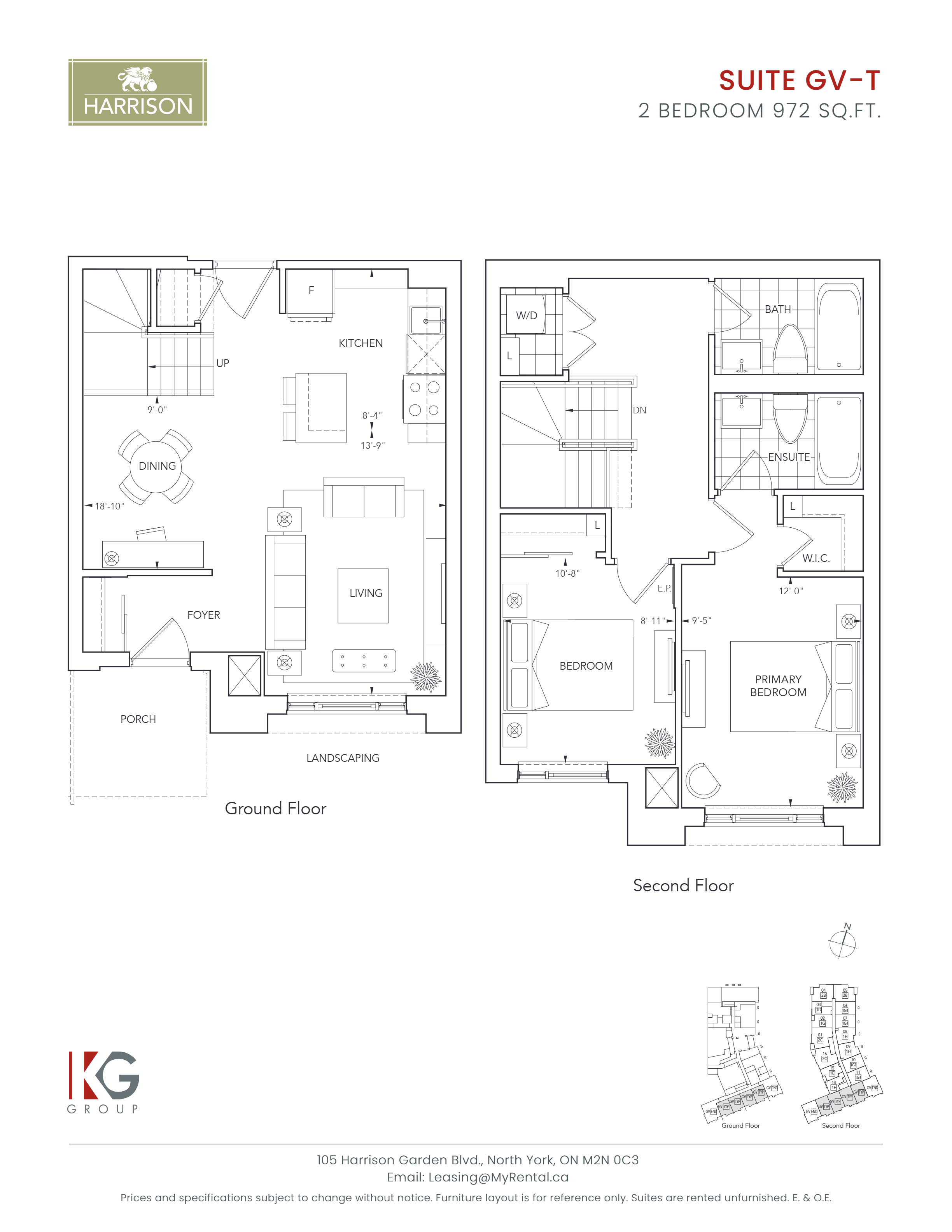 Floor plan for 2 beds, 2 baths, 972 sqft